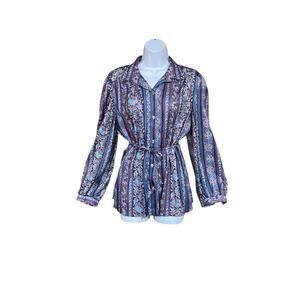 Vintage Fire Islander Womens Purple Button Up Shirt Collar 40 XL